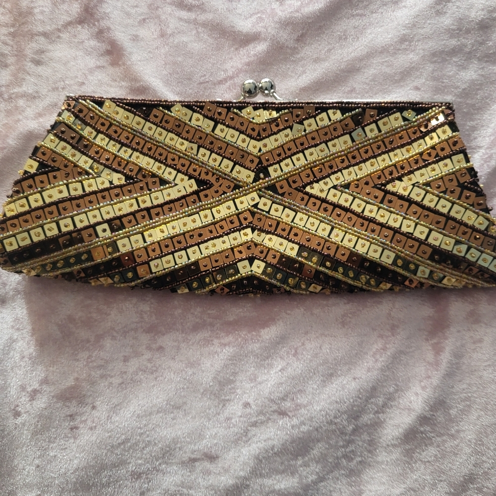VINTAGE Purse..gold tone Sequin ELEGANT Evening Bag